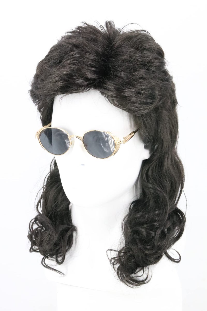 LeMarnia Men's Wig 80s Wig Black Mullet Wig Halloween Heavy Metal Rock Wig Costume Accessory Wig - Image 2